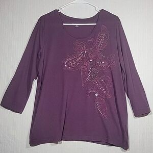 Croft & Barrow Womens Purple 3/4 Sleeve Blouse Size XL